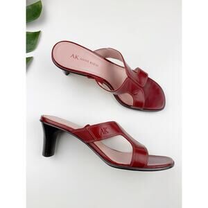 Anne Klein AK Brittany Sandals Red Leather Slip On Heels Shoes Women's 7.5
